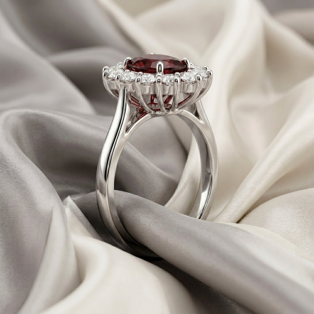 Natural Red Garnet Roselle Ring in 925 Sterling Silver