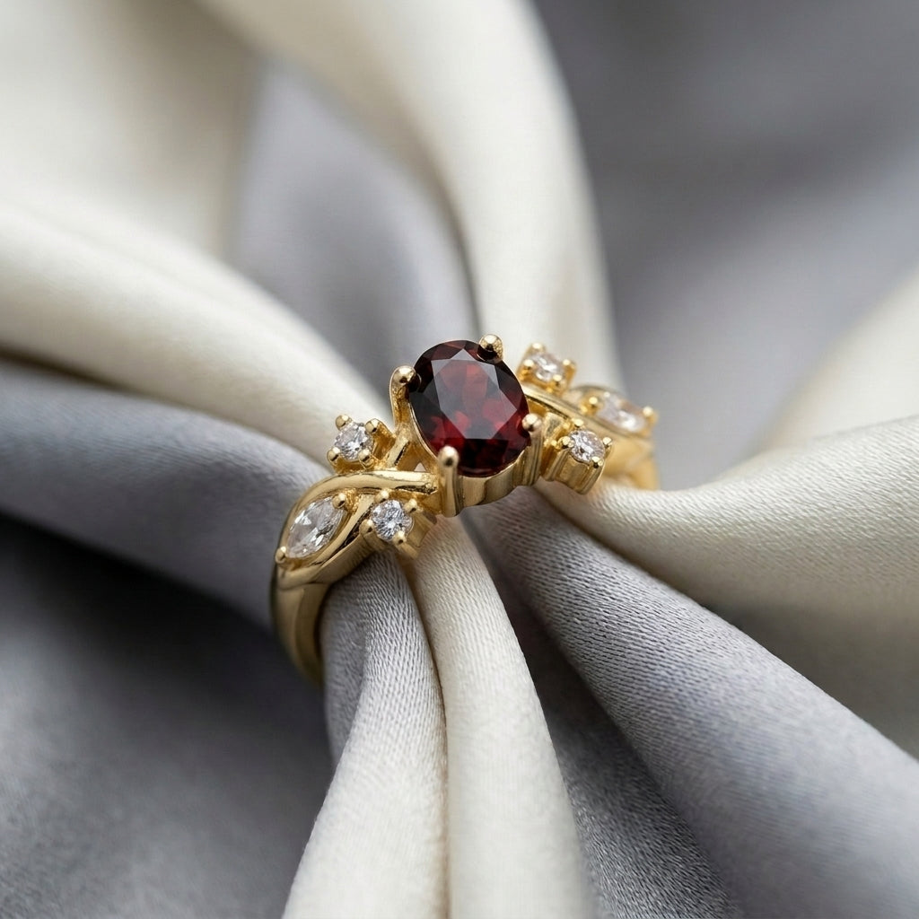 Natural Red Garnet The Willow Ring in 925 Sterling Silver