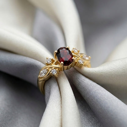Natural Red Garnet The Willow Ring in 925 Sterling Silver