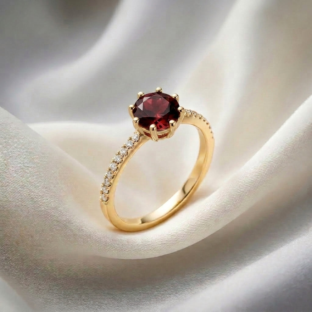 Natural Red Garnet Serenity Ring in 925 Sterling Silver