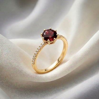 Natural Red Garnet Serenity Ring in 925 Sterling Silver