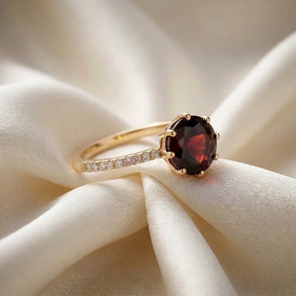 Natural Red Garnet Serenity Ring in 925 Sterling Silver