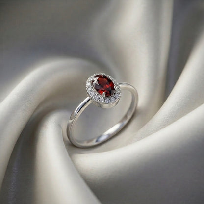 Natural Red Garnet Venus Ring in 925 Sterling Silver