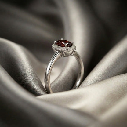 Natural Red Garnet Venus Ring in 925 Sterling Silver