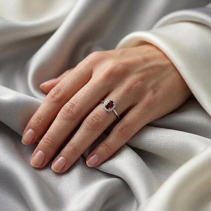 Natural Red Garnet Venus Ring in 925 Sterling Silver