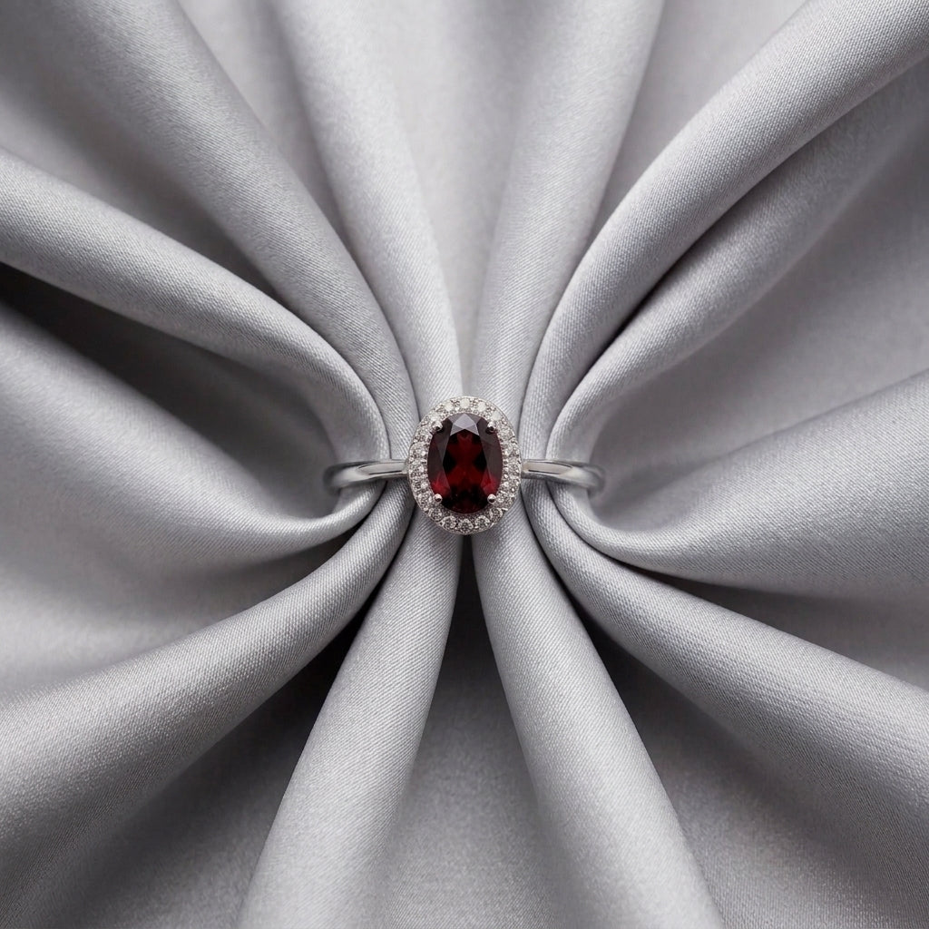 Natural Red Garnet Venus Ring in 925 Sterling Silver