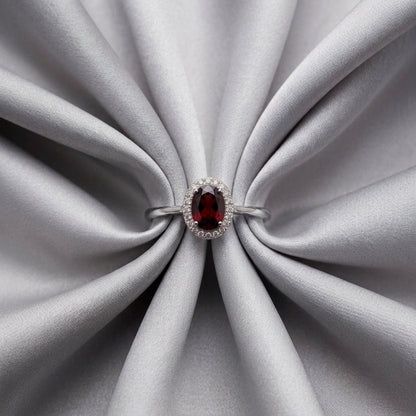 Natural Red Garnet Venus Ring in 925 Sterling Silver