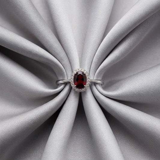 Natural Red Garnet Venus Ring in 925 Sterling Silver