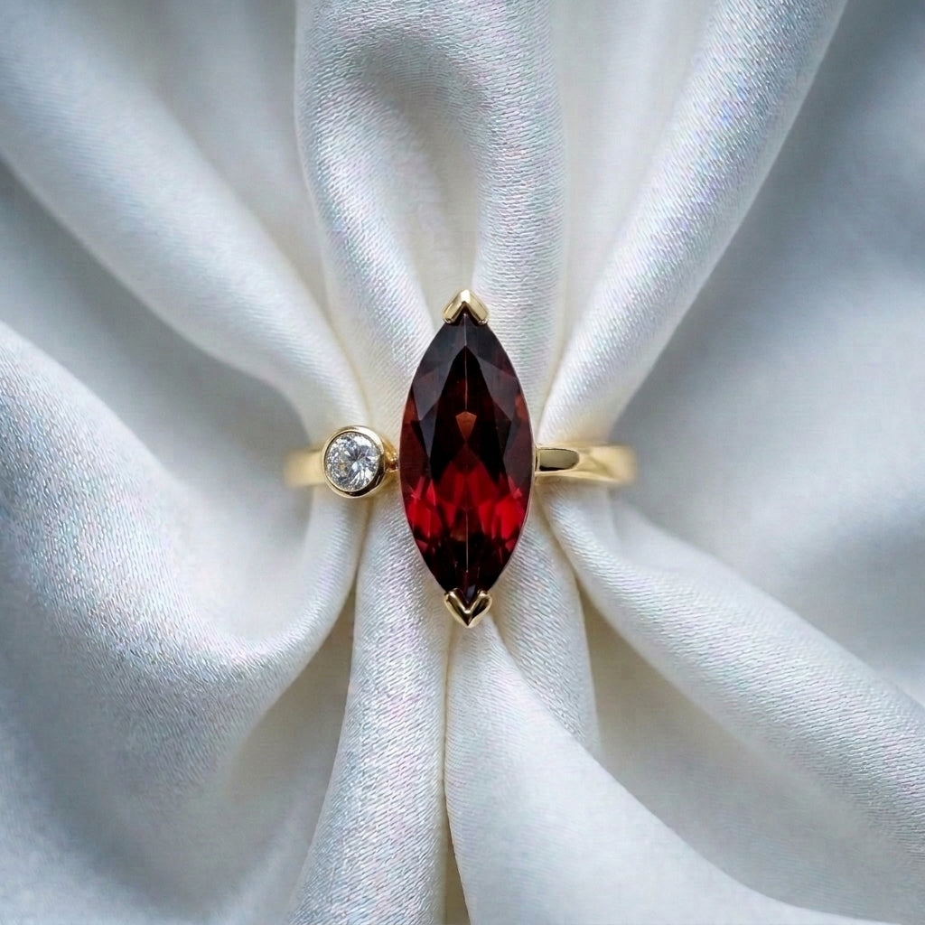 Natural Red Garnet Marquise Ring in 925 Sterling Silver
