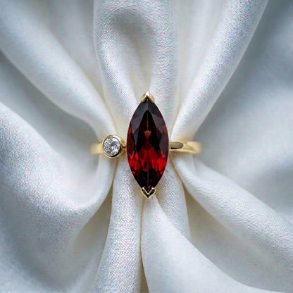 Natural Red Garnet Marquise Ring in 925 Sterling Silver
