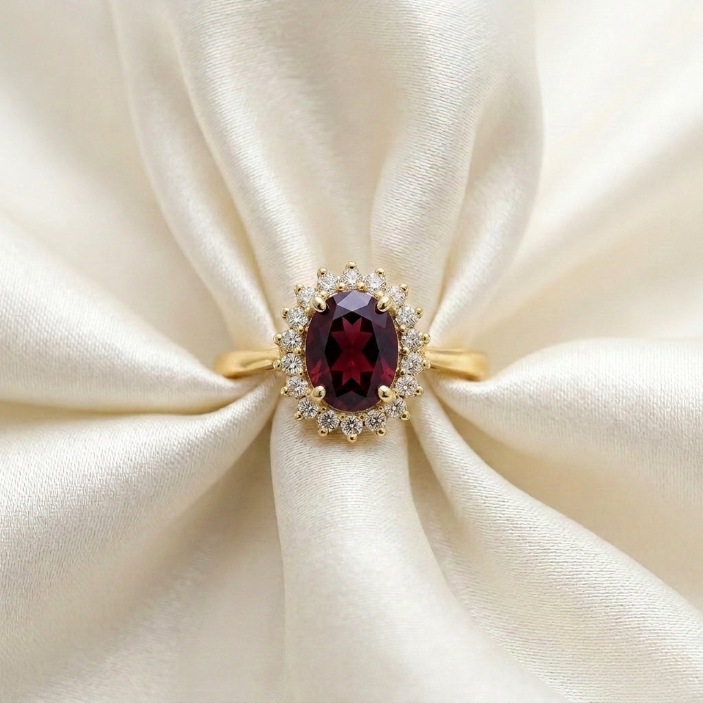 Natural Red Garnet The Dahlia Ring in 925 Sterling Silver