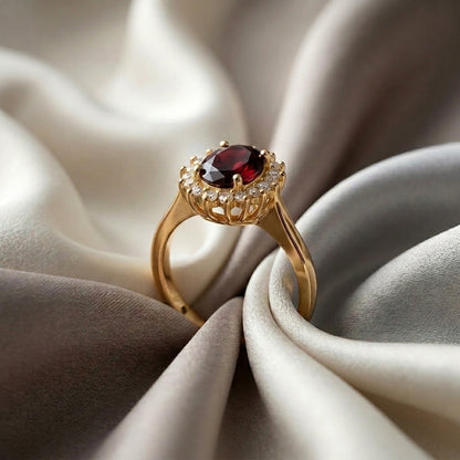 Natural Red Garnet The Dahlia Ring in 925 Sterling Silver