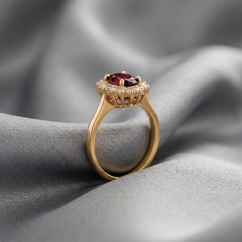 Natural Red Garnet The Dahlia Ring in 925 Sterling Silver