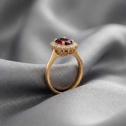 Natural Red Garnet The Dahlia Ring in 925 Sterling Silver