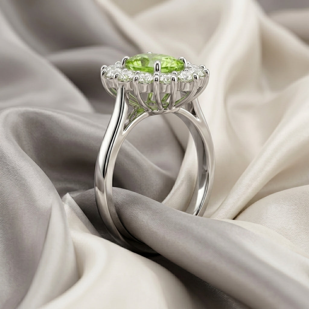 Natural Peridot Roselle Ring in 925 Sterling Silver
