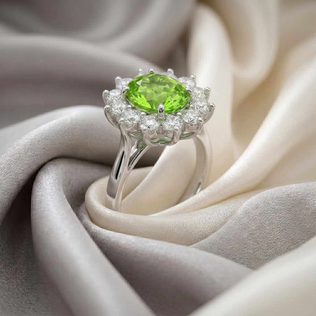 Natural Peridot Roselle Ring in 925 Sterling Silver