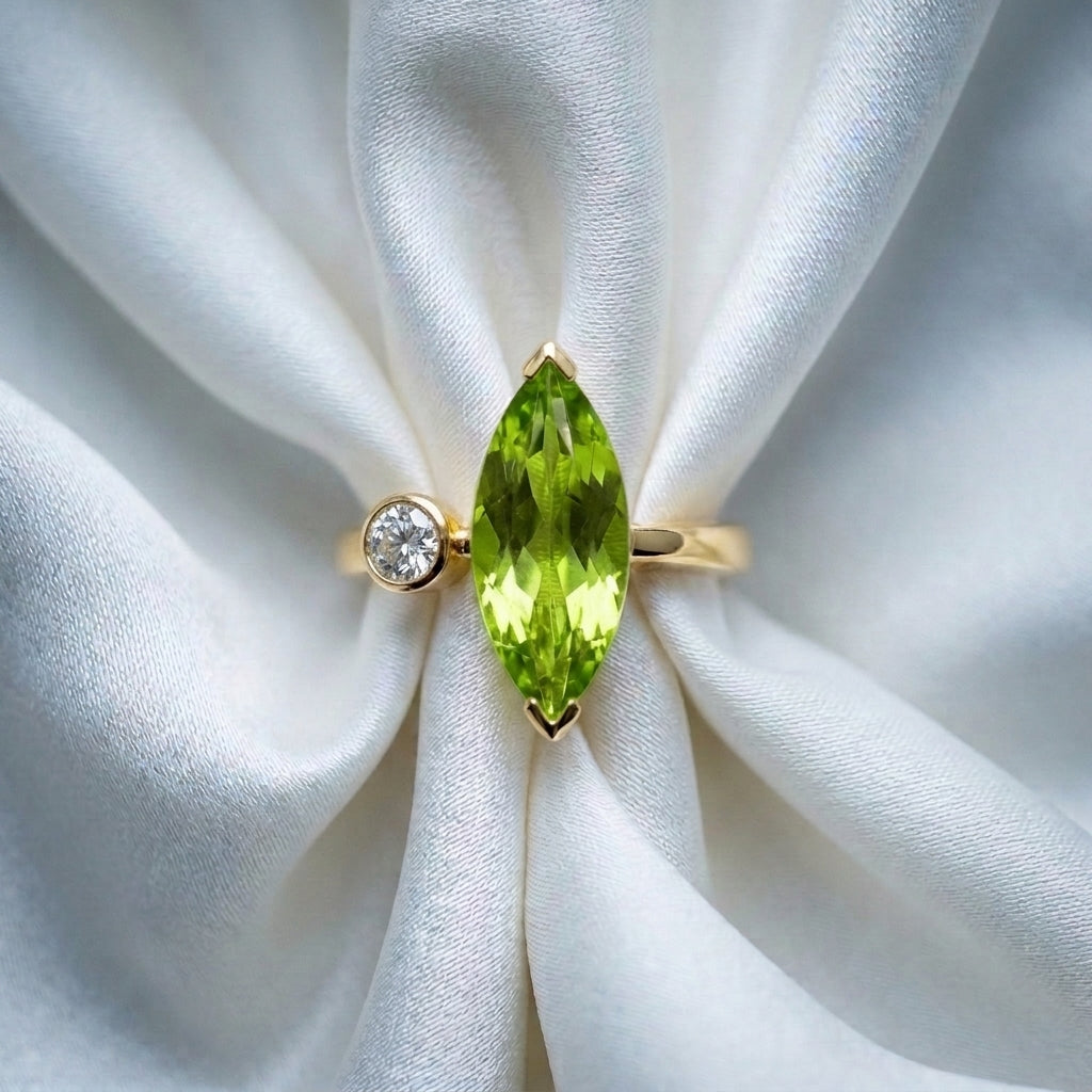 Natural Peridot Marquise Ring in 925 Sterling Silver