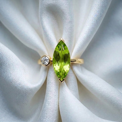 Natural Peridot Marquise Ring in 925 Sterling Silver
