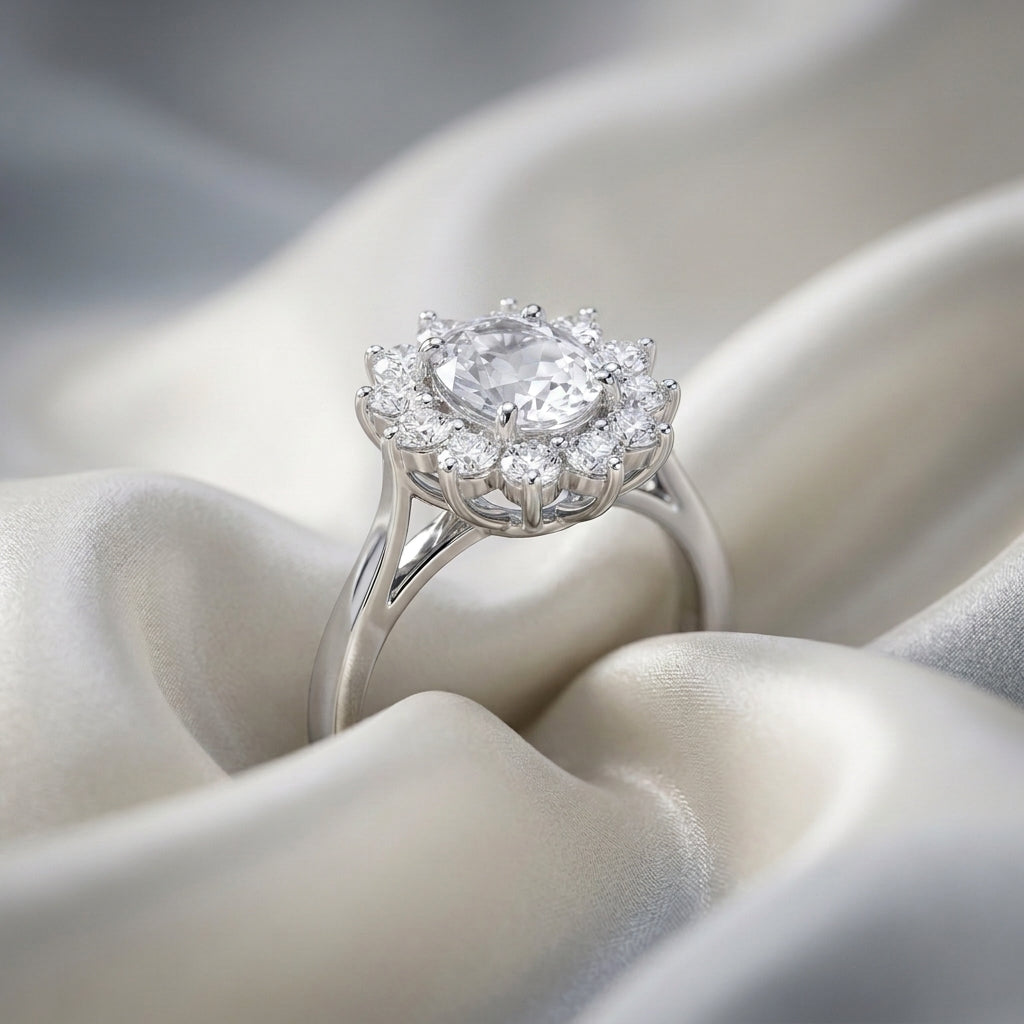 Natural White Topaz Roselle Ring in 925 Sterling Silver