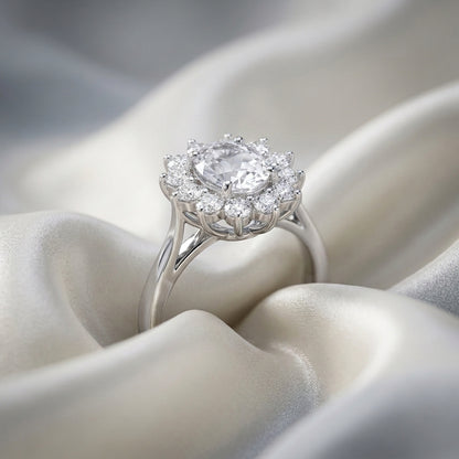 Natural White Topaz Roselle Ring in 925 Sterling Silver