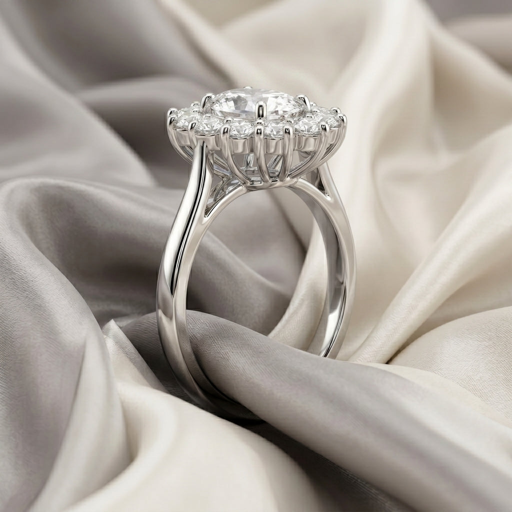 Natural White Topaz Roselle Ring in 925 Sterling Silver