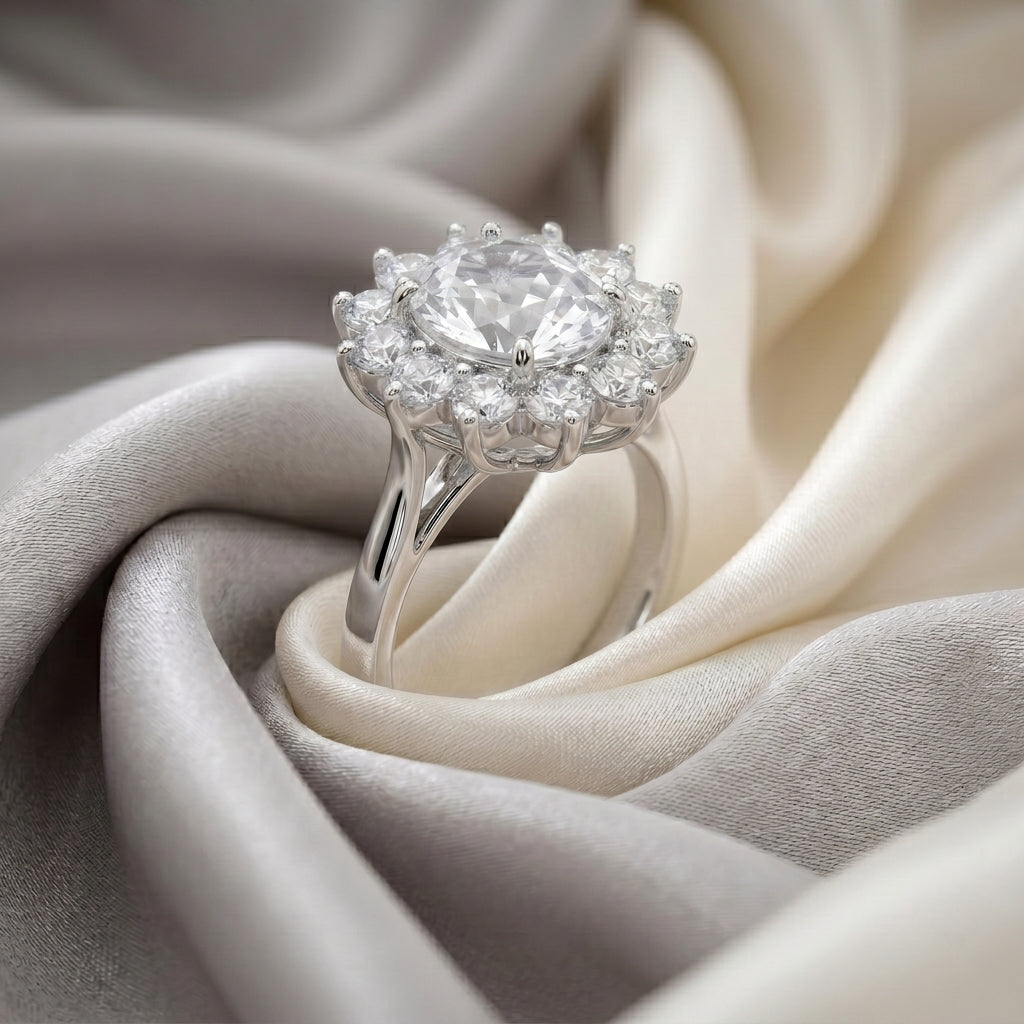 Natural White Topaz Roselle Ring in 925 Sterling Silver