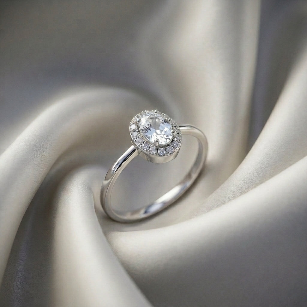 Natural White Topaz Venus Ring in 925 Sterling Silver