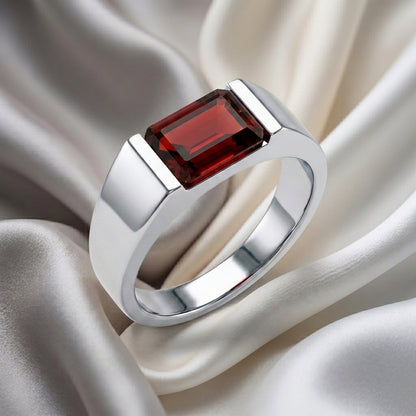 Natural Red Garnet Prestige Ring in 925 Sterling Silver