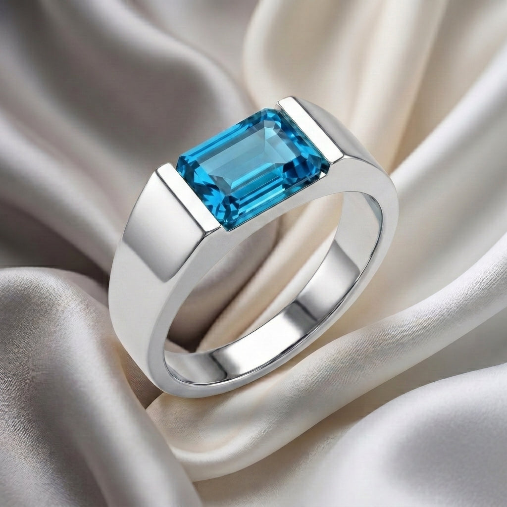 Natural Swiss Blue Topaz Prestige Ring in 925 Sterling Silver