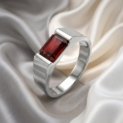Natural Red Garnet Prestige Ring in 925 Sterling Silver