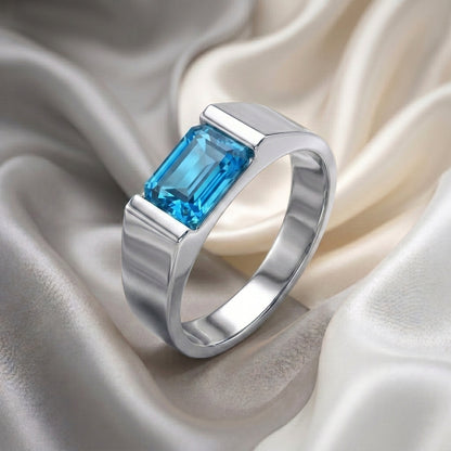 Natural Swiss Blue Topaz Prestige Ring in 925 Sterling Silver