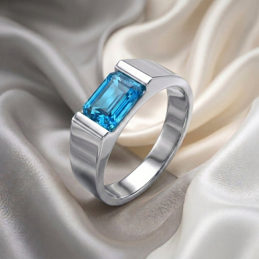 Natural Swiss Blue Topaz Prestige Ring in 925 Sterling Silver