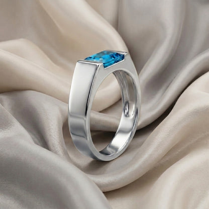Natural Swiss Blue Topaz Prestige Ring in 925 Sterling Silver