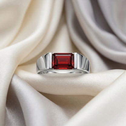 Natural Red Garnet Prestige Ring in 925 Sterling Silver