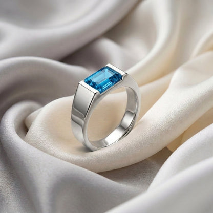 Natural Swiss Blue Topaz Prestige Ring in 925 Sterling Silver