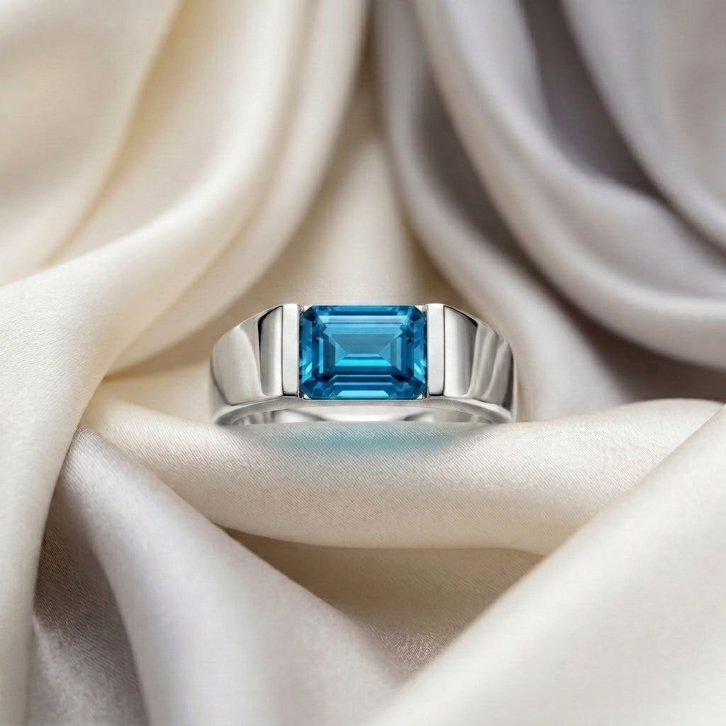 Natural Swiss Blue Topaz Prestige Ring in 925 Sterling Silver