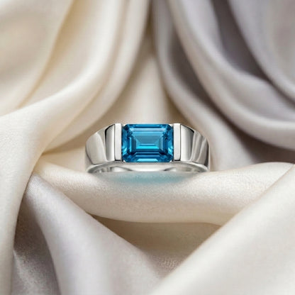Natural Swiss Blue Topaz Prestige Ring in 925 Sterling Silver