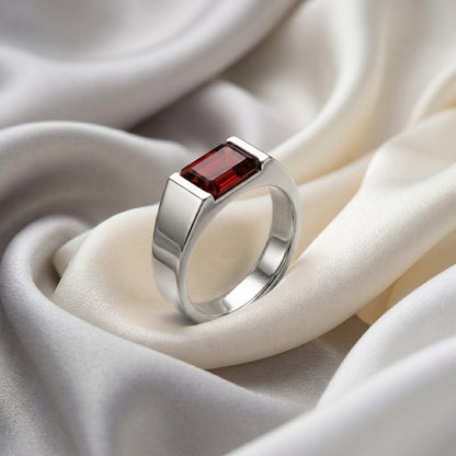 Natural Red Garnet Prestige Ring in 925 Sterling Silver
