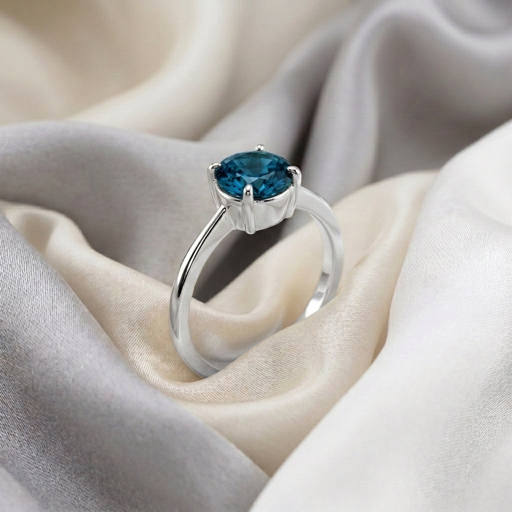 Natural London Blue Topaz The Ever Ring in 925 Sterling Silver