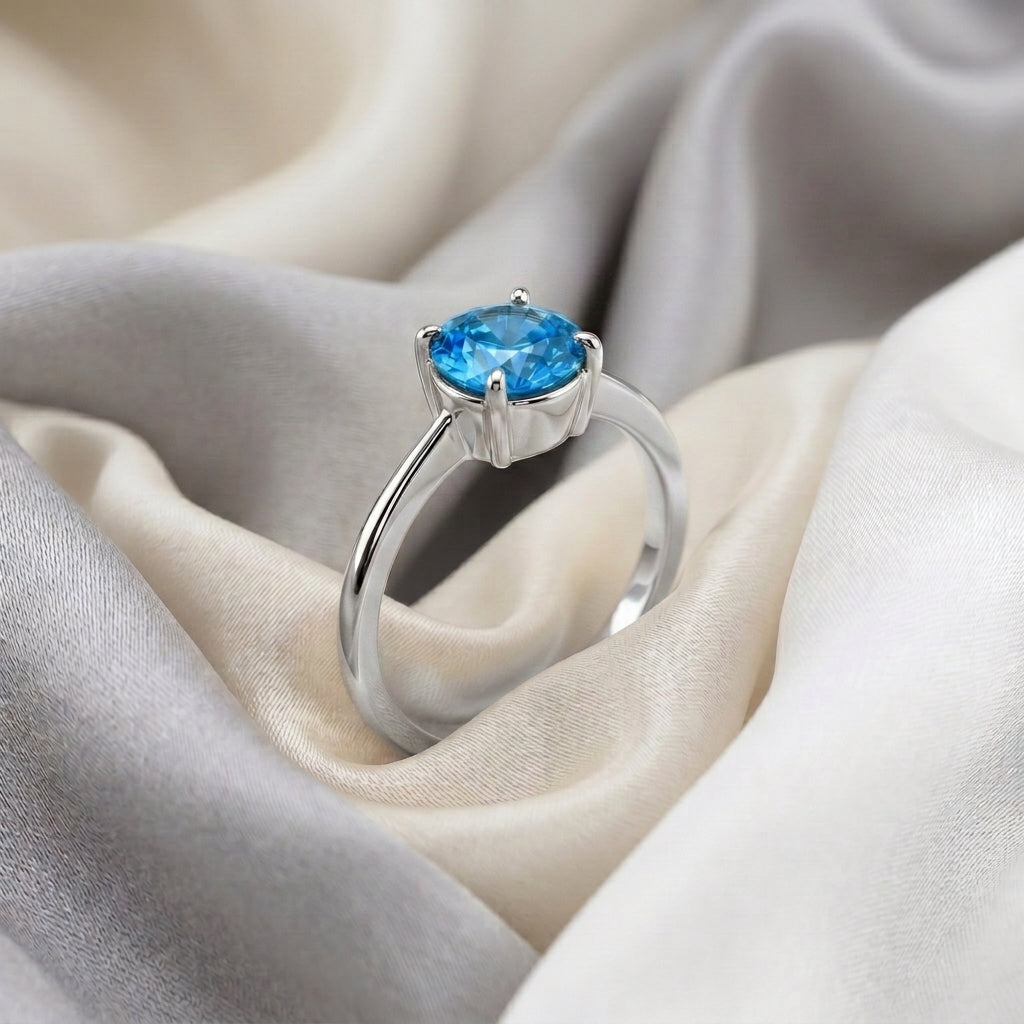 Natural Swiss Blue Topaz The Ever Ring in 925 Sterling Silver
