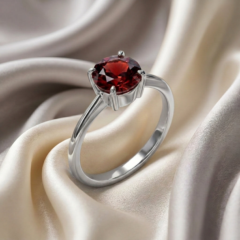 Natural Red Garnet The Ever Ring in 925 Sterling Silver