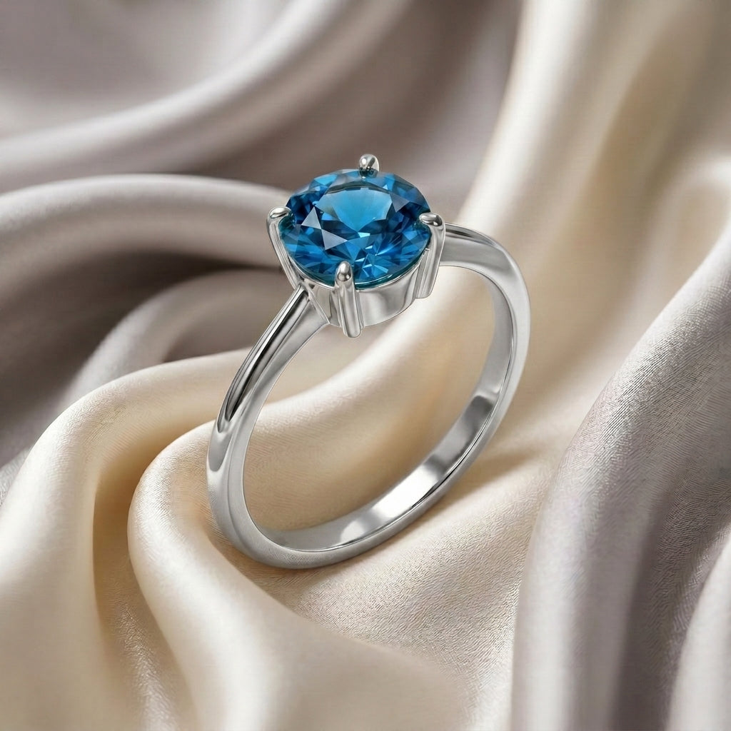 Natural Swiss Blue Topaz The Ever Ring in 925 Sterling Silver