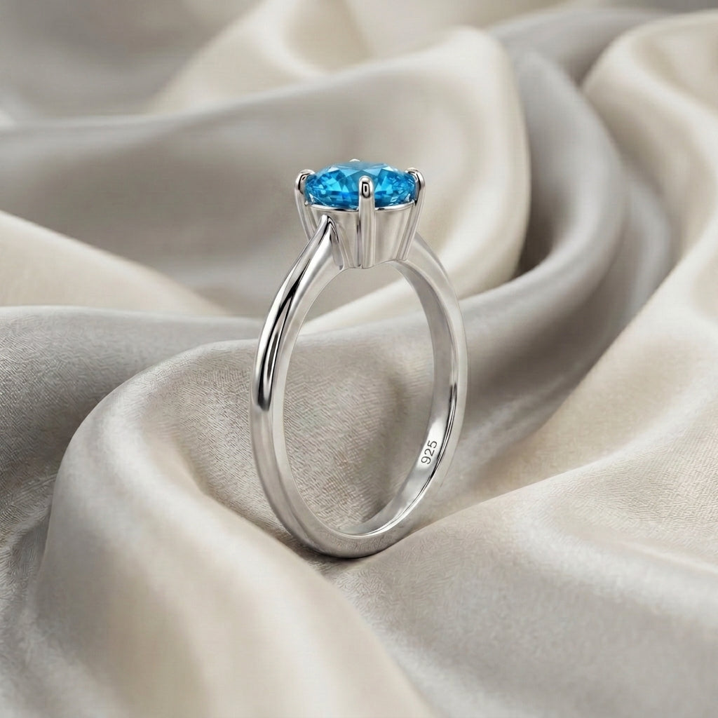 Natural Swiss Blue Topaz The Ever Ring in 925 Sterling Silver