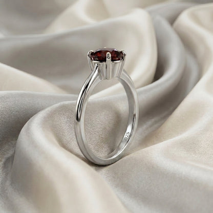 Natural Red Garnet The Ever Ring in 925 Sterling Silver