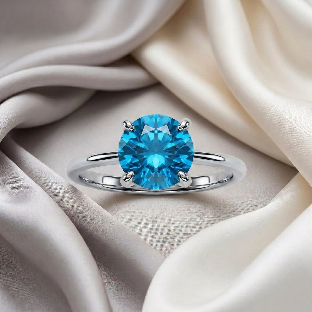 Natural Swiss Blue Topaz The Ever Ring in 925 Sterling Silver