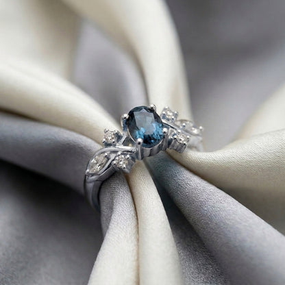 Natural London Blue Topaz The Willow Ring in 925 Sterling Silver