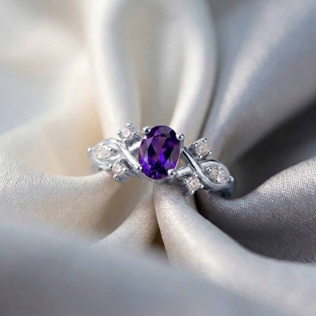 Natural Amethyst The Willow Ring in 925 Sterling Silver