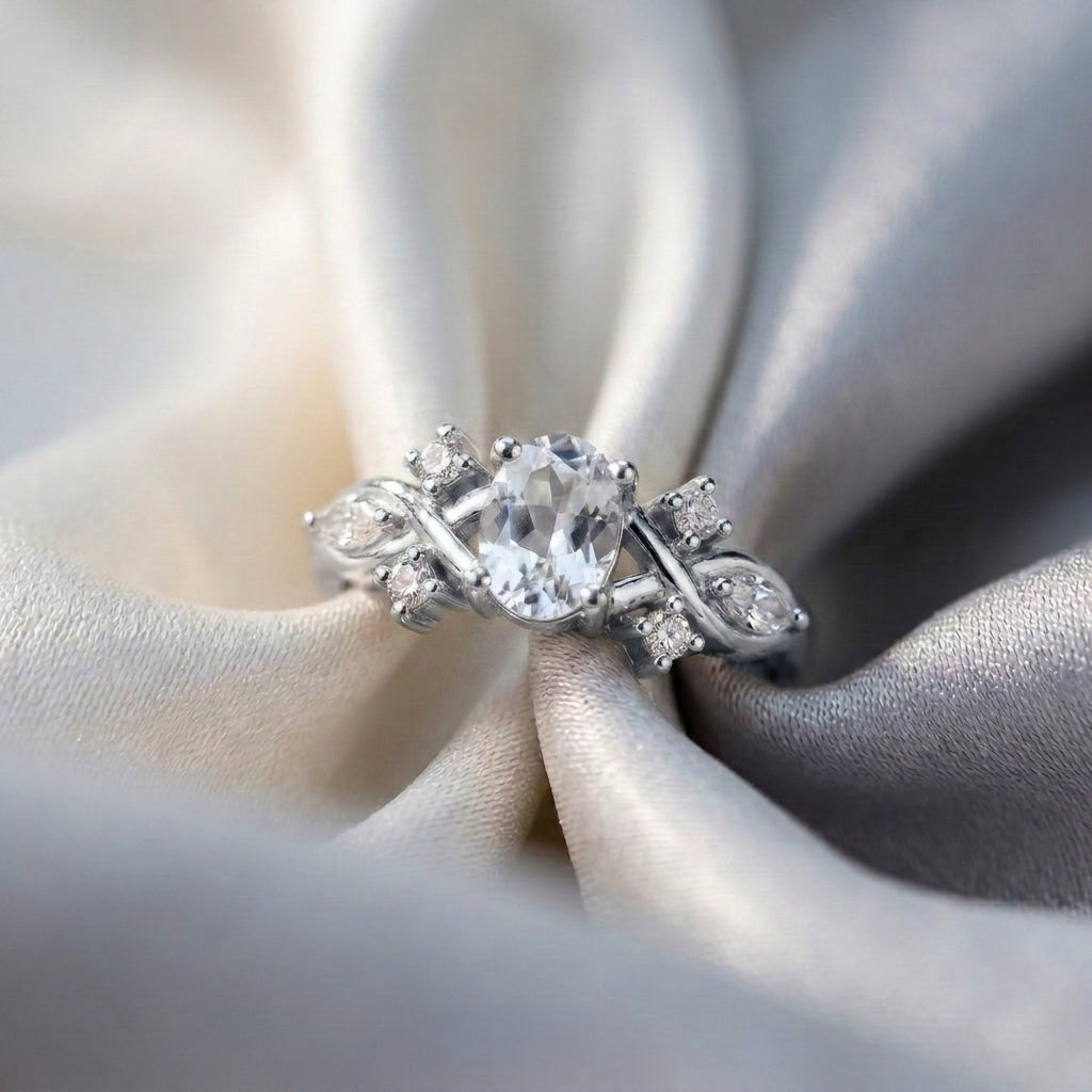Natural White Topaz The Willow Ring in 925 Sterling Silver