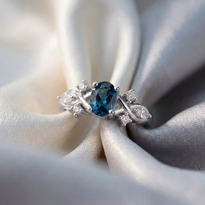 Natural London Blue Topaz The Willow Ring in 925 Sterling Silver