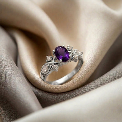 Natural Amethyst The Willow Ring in 925 Sterling Silver